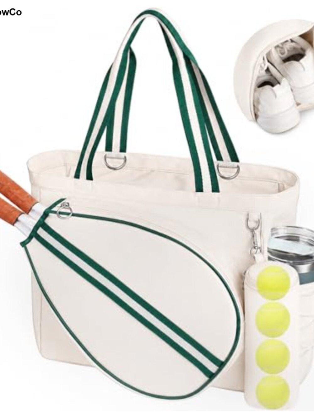 Tennis Tote Bag for Women Men with Shoe Compartment & Wet Pocket, 42L, Nylon,